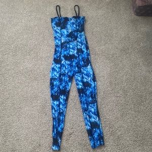 Mesh strap jumpsuit. Flame details